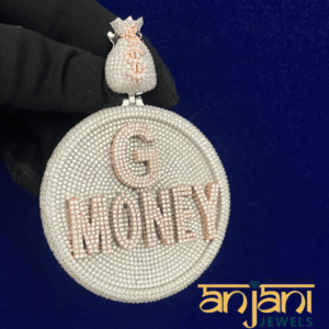 IcedOut Customized Vvs1 Moissanite Stones  "G MONEY PENDANT " 925 Sterling Silver/Pass Tester Moissanite Stones/ Rope Chain Free