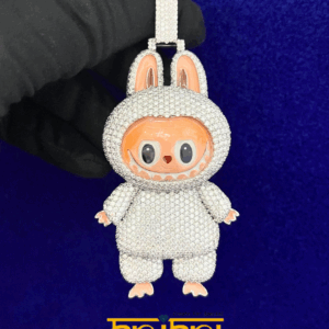 IcedOut Customized Vvs1 Moissanite Stones " CARTOON PENDANT " 925 Sterling Silver/Pass Tester Moissanite Stones/ Rope Chain Free