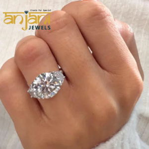 6 Carat Round Cut Moissanite Engagement Ring – 18k White Gold Half Moons Sides