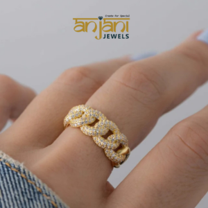 Cuban Link CZ Pave Statement Ring, 14Kt Gold Plated Chunky Band
