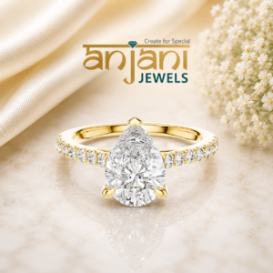 Pear Cut Lab Grown Diamond Engagement Ring, 14K Gold Dainty Solitaire Ring