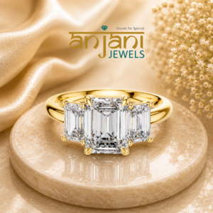 Emerald Cut Lab Diamond Engagement Ring, 14K Gold Solitaire Dainty Band