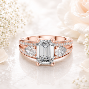 Emerald Cut Moissanite Wedding Ring, 14K Solid White Gold Engagement Ring For Her