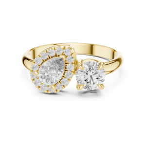 Pear & Round Cut Moissanite Engagement Ring, Vintage-Inspired White Gold Band