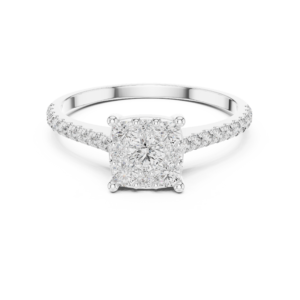 Round Cut Moissanite Engagement Ring, Vintage-Inspired White Gold Diamond Accents
