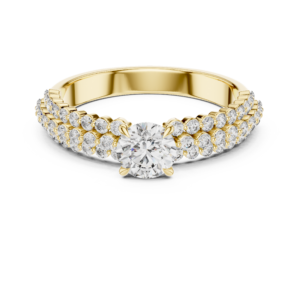 Round Cut Moissanite Ring with Diamond Accents – White Gold Inspired Wedding Band