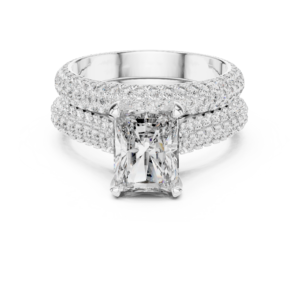 Radiant Cut Moissanite Engagement Ring, 14K Gold Vintage Floral Band, Bridal Ring