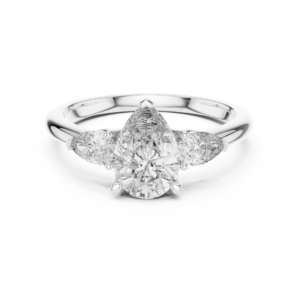 Pear Cut Moissanite Engagement Ring, Vintage-Inspired White Gold, Diamond Accents, Weddings, Anniversaries